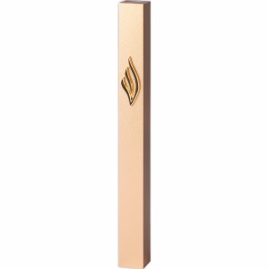 Picture of Aluminum Mezuzah Case Rectangle Raised Decorative Shin Gold 12cm